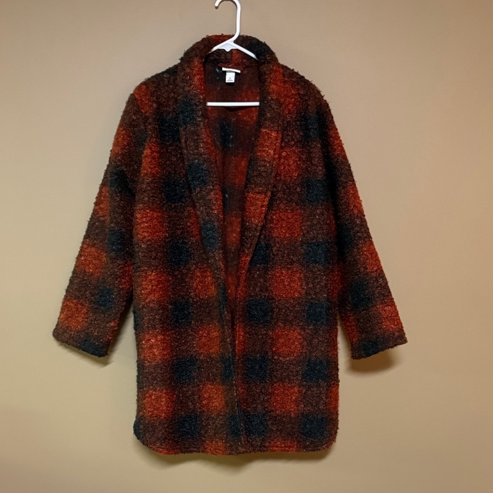 Plaid Fuzzy Coat in Rust and Black womens 1X